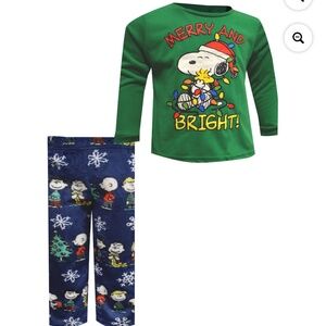 Peanuts Snoopy Toddler Boys Green Merry and Bright 2 PC Pajama Set Size 4T NWT